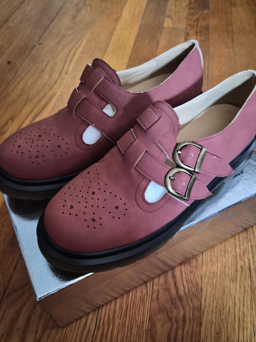 Amazon Women's Burgundy Double-Buckle Mary Jane Loafers